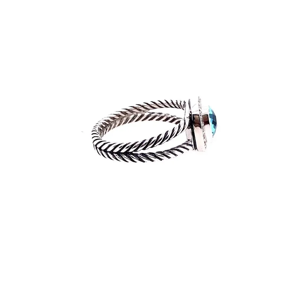 David Yurman Petite Albion Ring With Blue Topaz And Diamonds Size 9